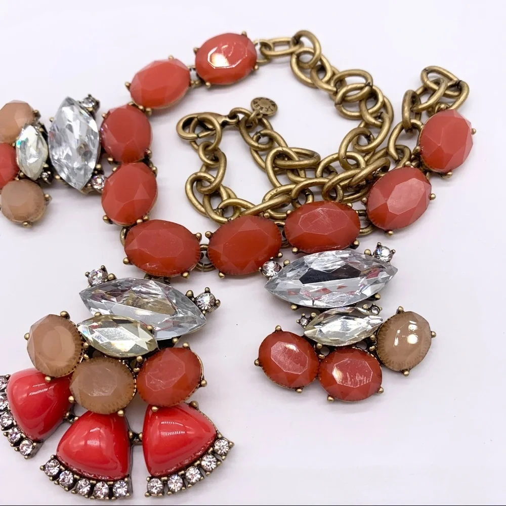 J. Crew Coral Red Peach Jeweled Necklace